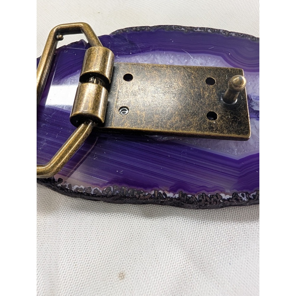 Raw Edge Purple Agate Slice Belt Buckle | Whimsigoth Rockhound Crystal Jewelry - Picture 4 of 6